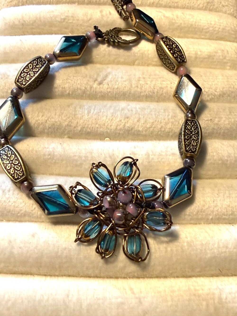 Teal Blossom – Hand-Wired Floral Statement Bracelet
